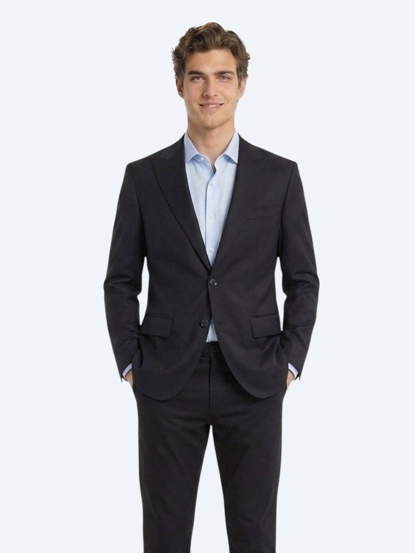 Lacivert Düz Modern Fit Yün Karışımlı Takım Elbise