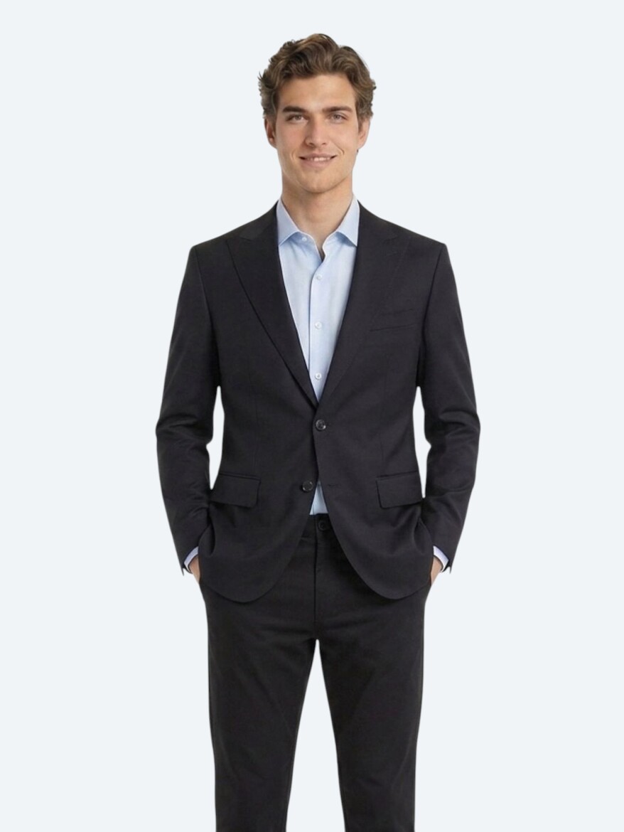 Lacivert Düz Modern Fit Yün Karışımlı Takım Elbise - KİP