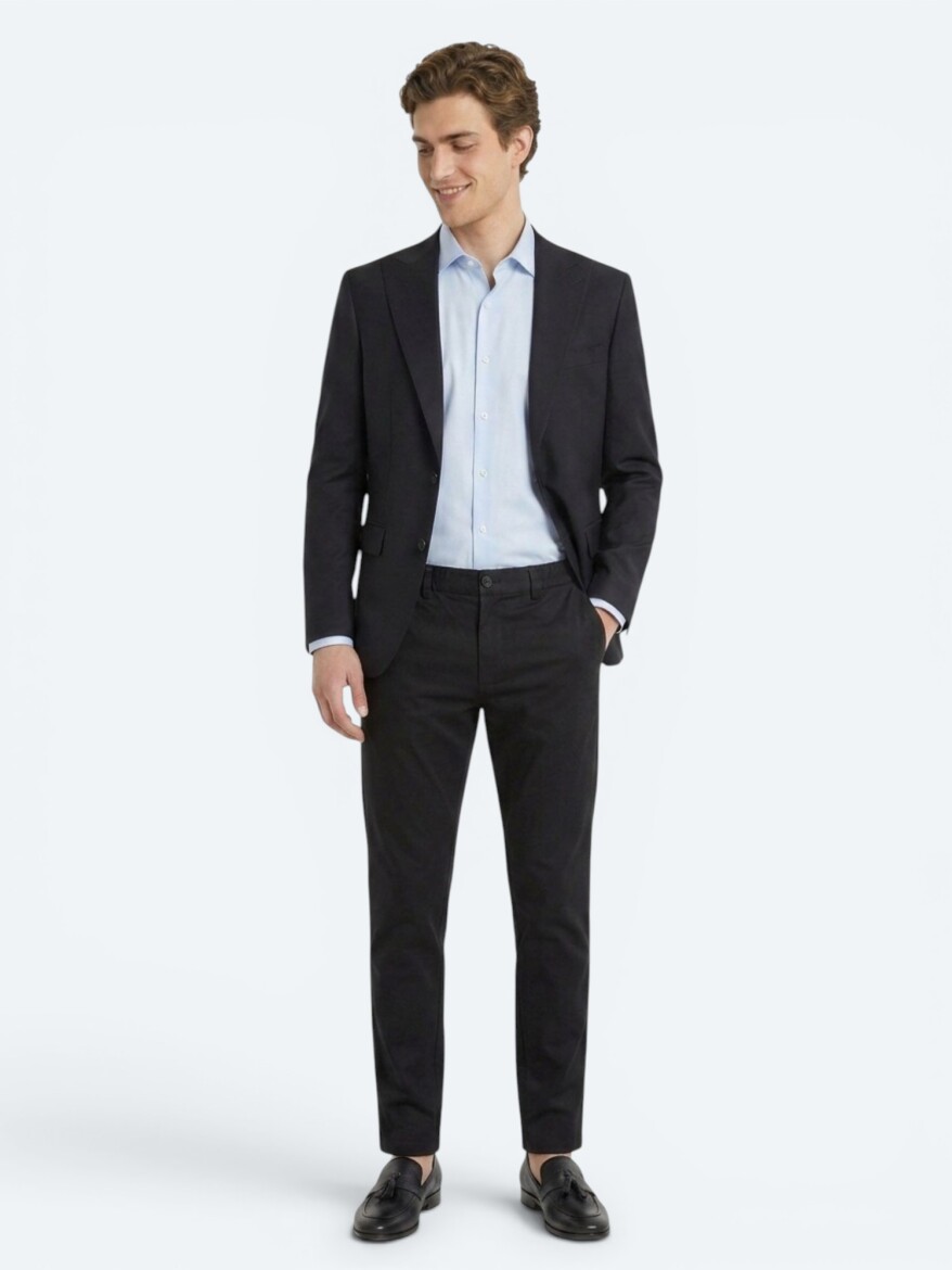 Lacivert Düz Modern Fit Yün Karışımlı Takım Elbise - 3