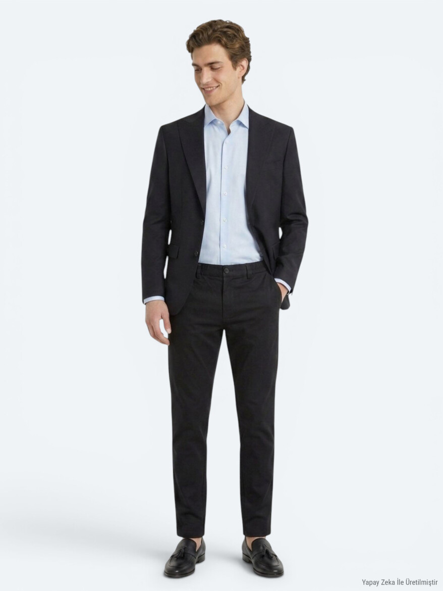 Lacivert Düz Modern Fit Yün Karışımlı Takım Elbise - 3