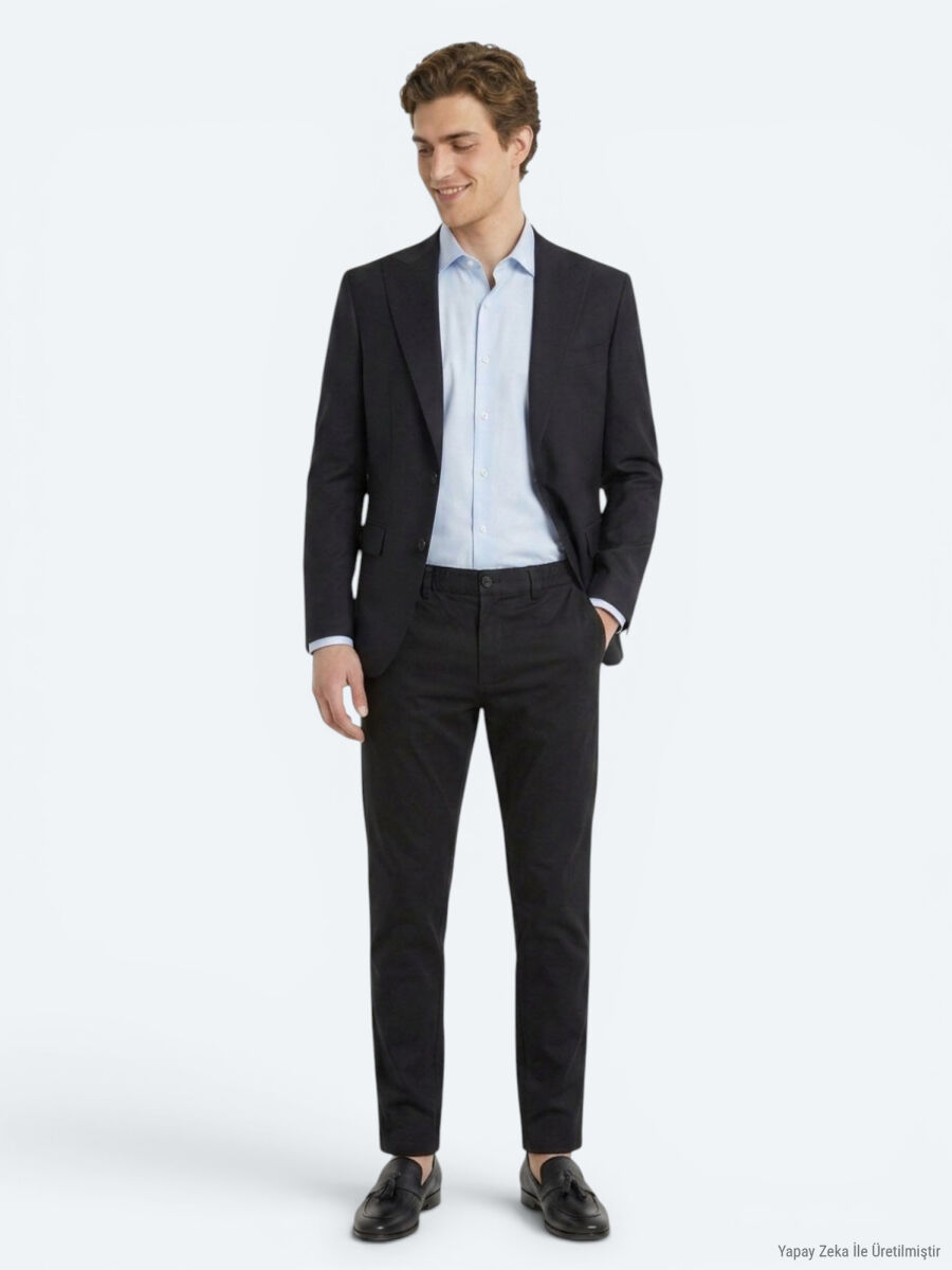 Lacivert Düz Modern Fit Yün Karışımlı Takım Elbise - 3