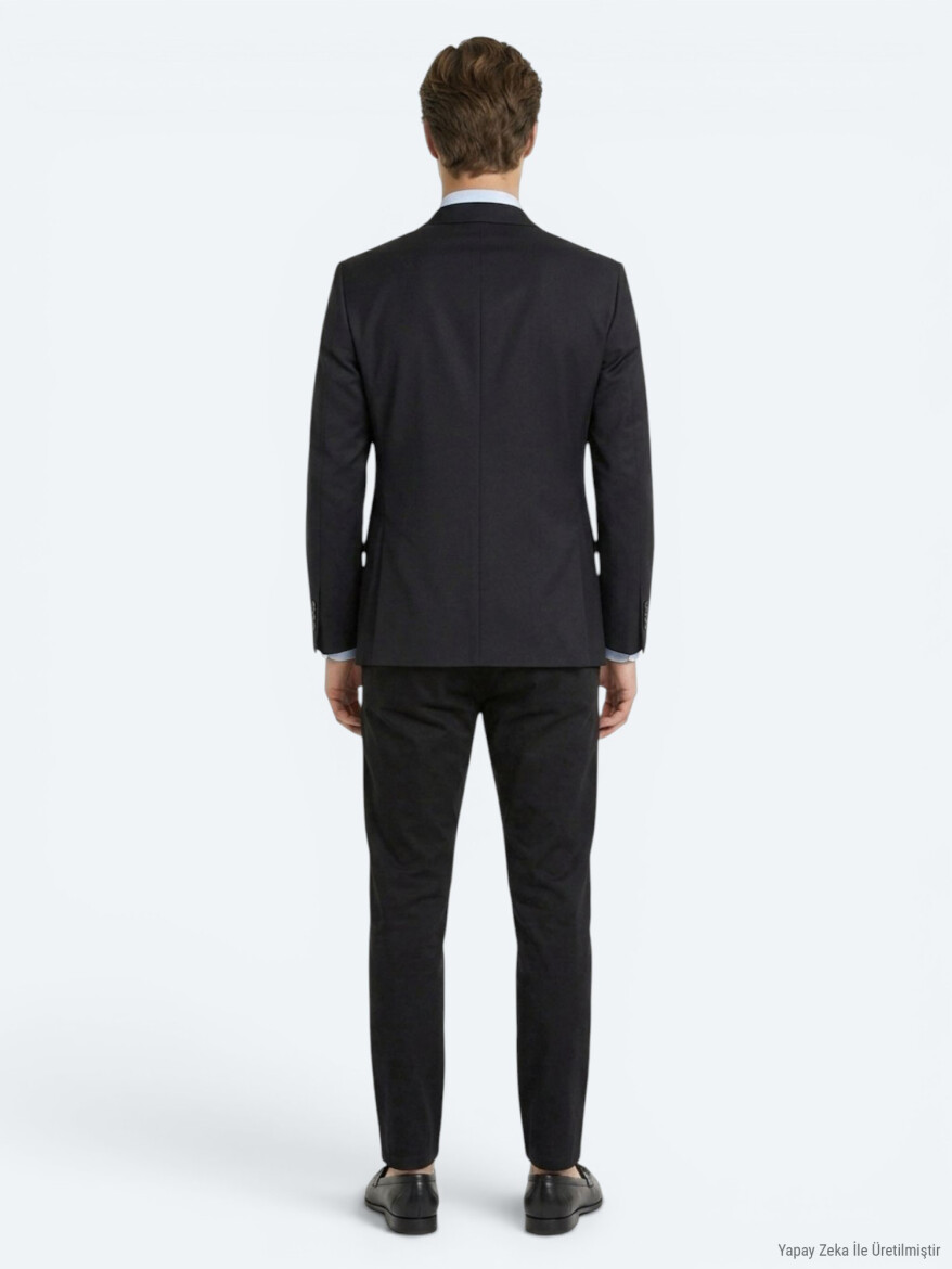 Lacivert Düz Modern Fit Yün Karışımlı Takım Elbise - 4
