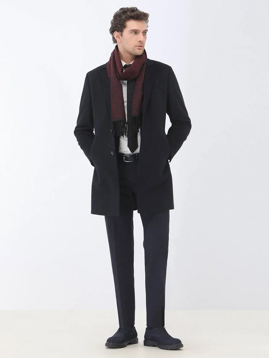 Lacivert Düz Modern Fit Yün Karışımlı Takım Elbise - 5
