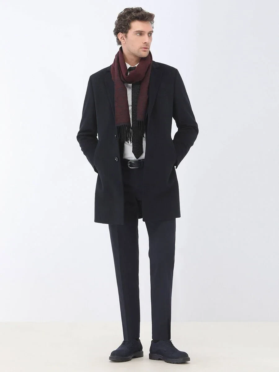 Lacivert Düz Modern Fit Yün Karışımlı Takım Elbise - 5