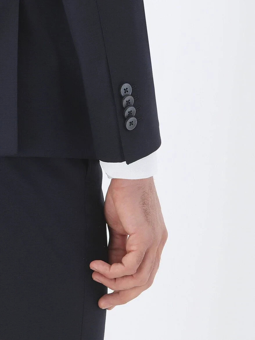 Lacivert Düz Modern Fit Yün Karışımlı Takım Elbise - 6
