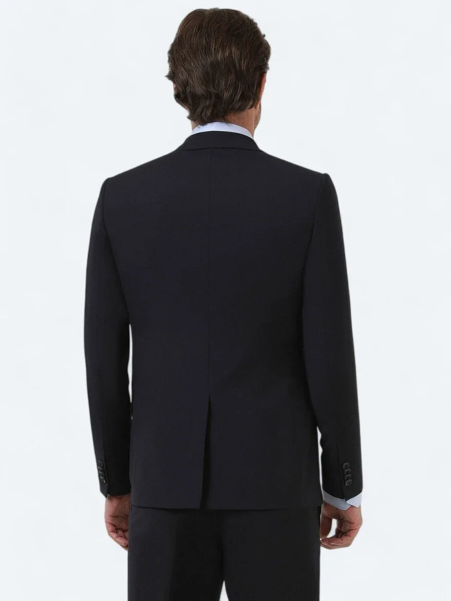 Lacivert Düz Modern Fit Yün Karışımlı Takım Elbise - 4