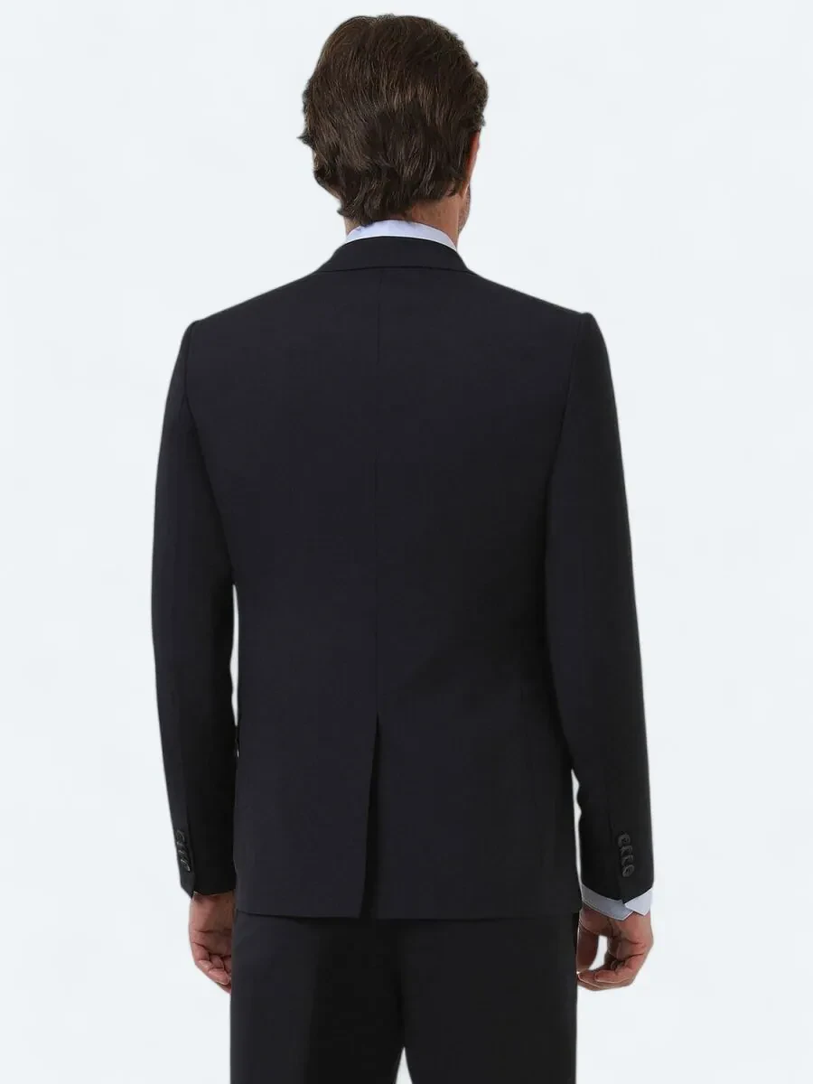 Lacivert Düz Modern Fit Yün Karışımlı Takım Elbise - 4