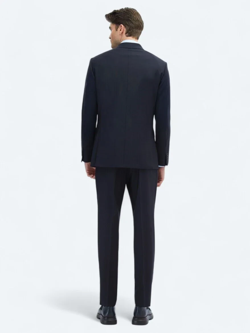Lacivert Düz Modern Fit Yün Karışımlı Takım Elbise - 7
