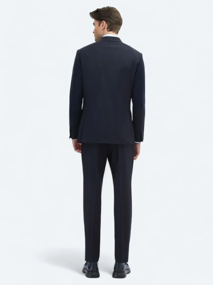Lacivert Düz Modern Fit Yün Karışımlı Takım Elbise - 7