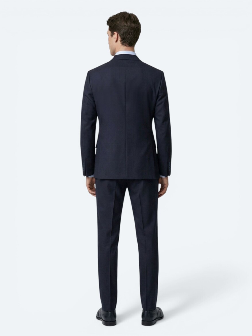 Lacivert Düz Modern Fit Yün Karışımlı Takım Elbise - 5