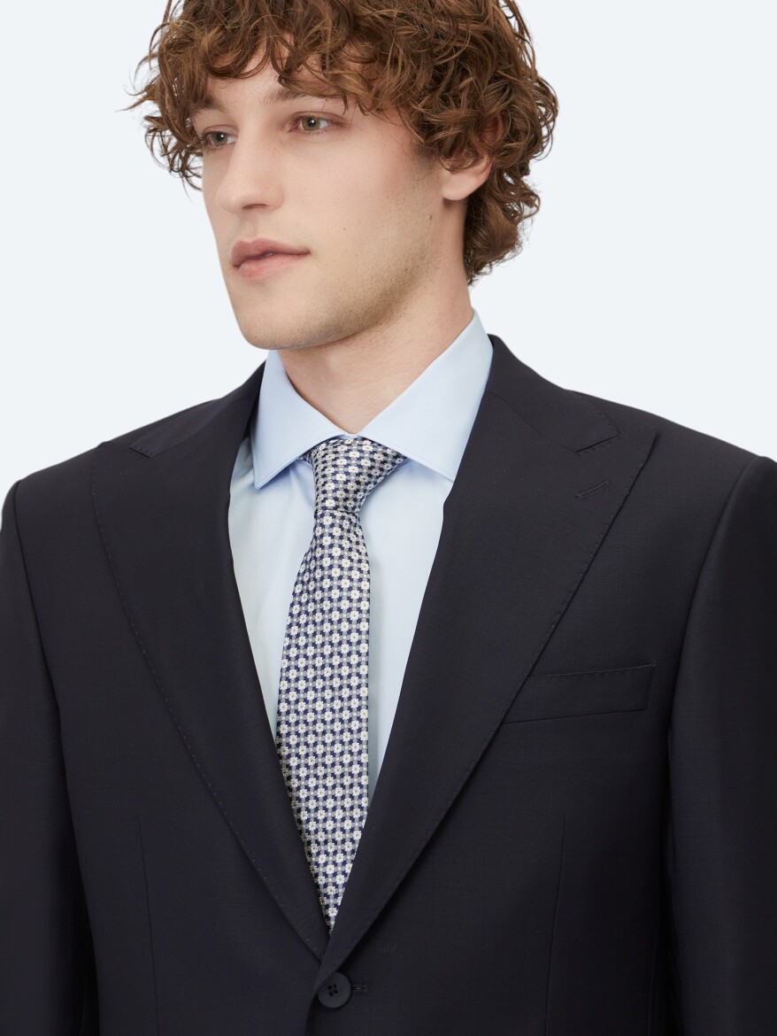 Lacivert Düz Modern Fit Yün Karışımlı Takım Elbise - 3