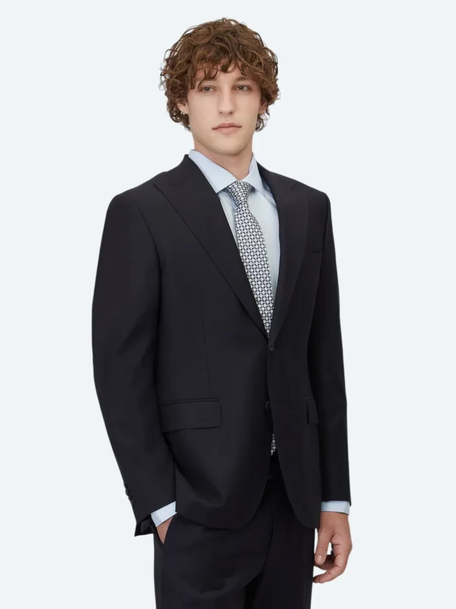 Lacivert Düz Modern Fit Yün Karışımlı Takım Elbise - 1