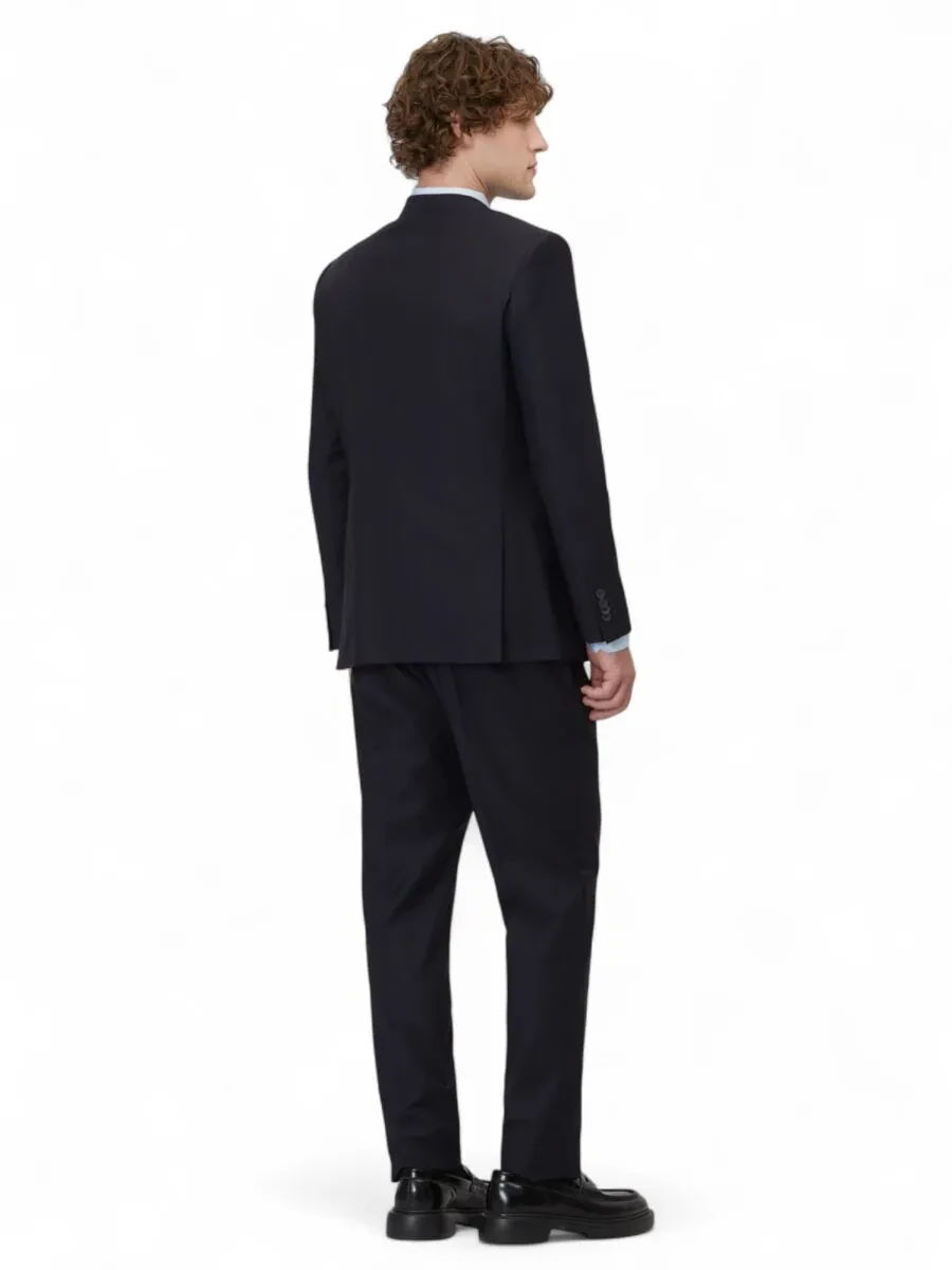 Lacivert Düz Modern Fit Yün Karışımlı Takım Elbise - 5