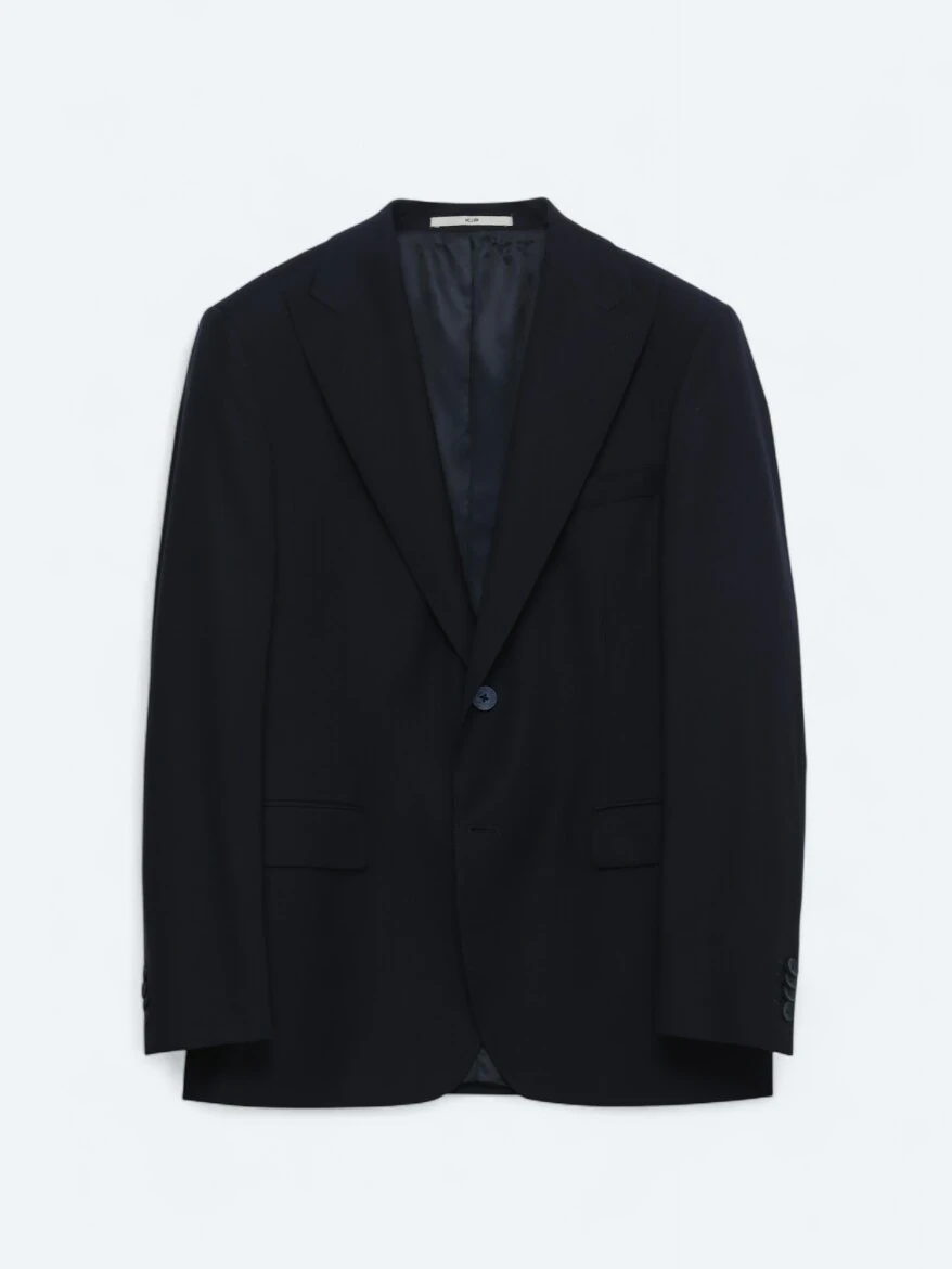 Lacivert Düz Modern Fit Yün Karışımlı Takım Elbise - 6