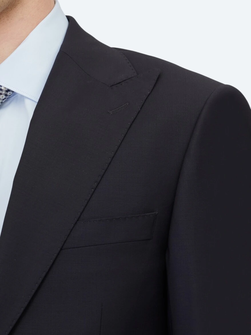 Lacivert Düz Modern Fit Yün Karışımlı Takım Elbise - 4