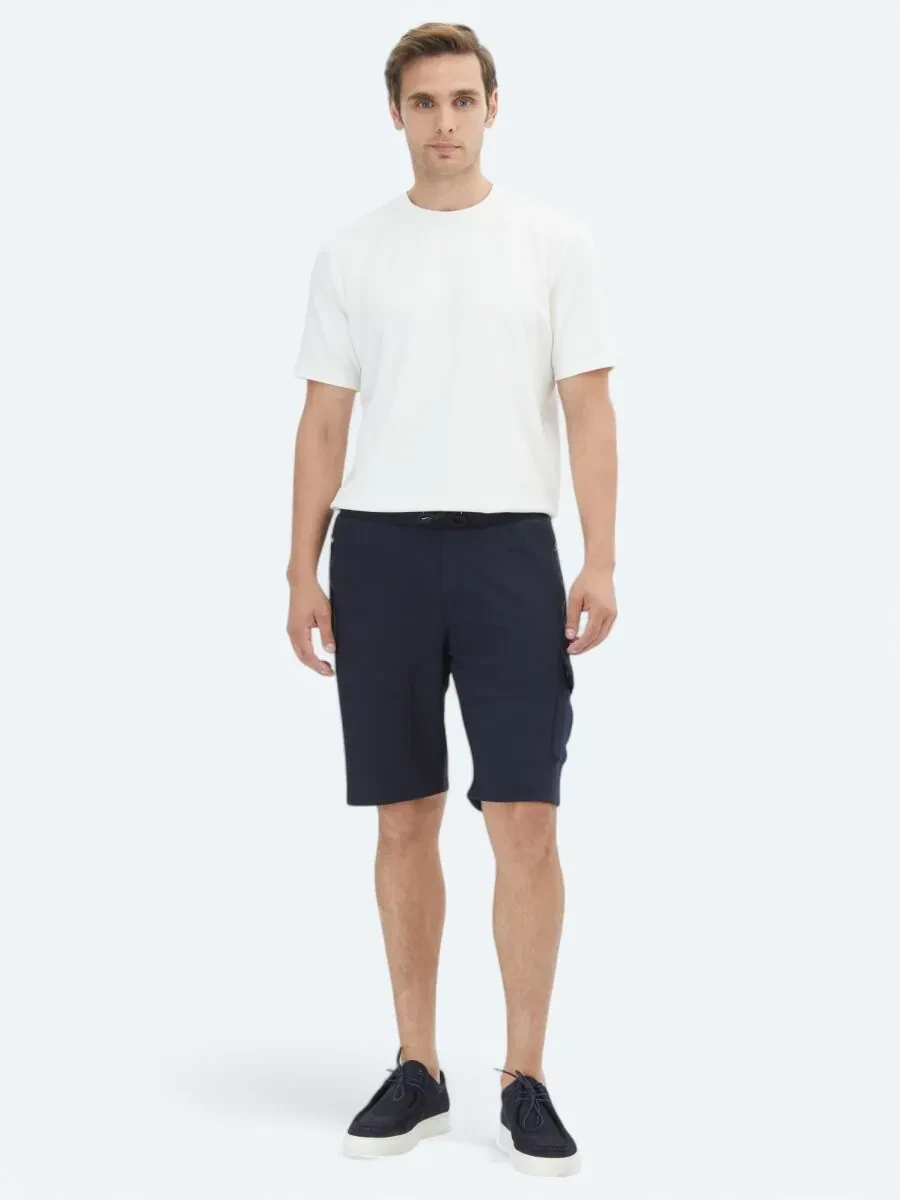 Lacivert Düz Örme Jogging Fit Casual Bermuda - 1