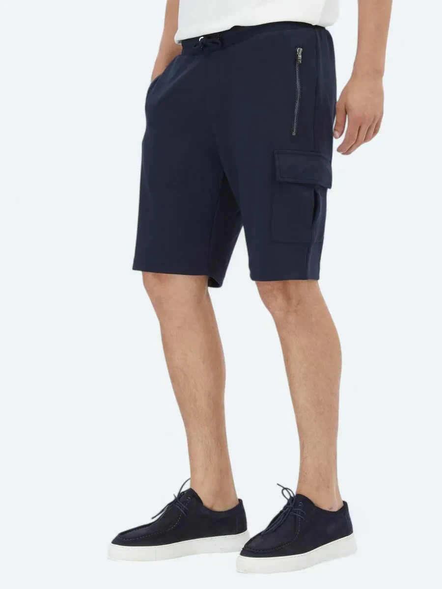 Lacivert Düz Örme Jogging Fit Casual Bermuda - 2