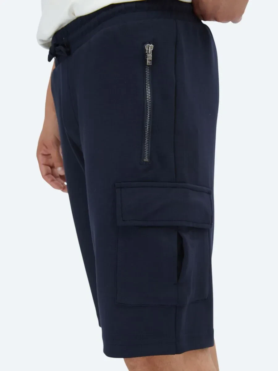 Lacivert Düz Örme Jogging Fit Casual Bermuda - 3
