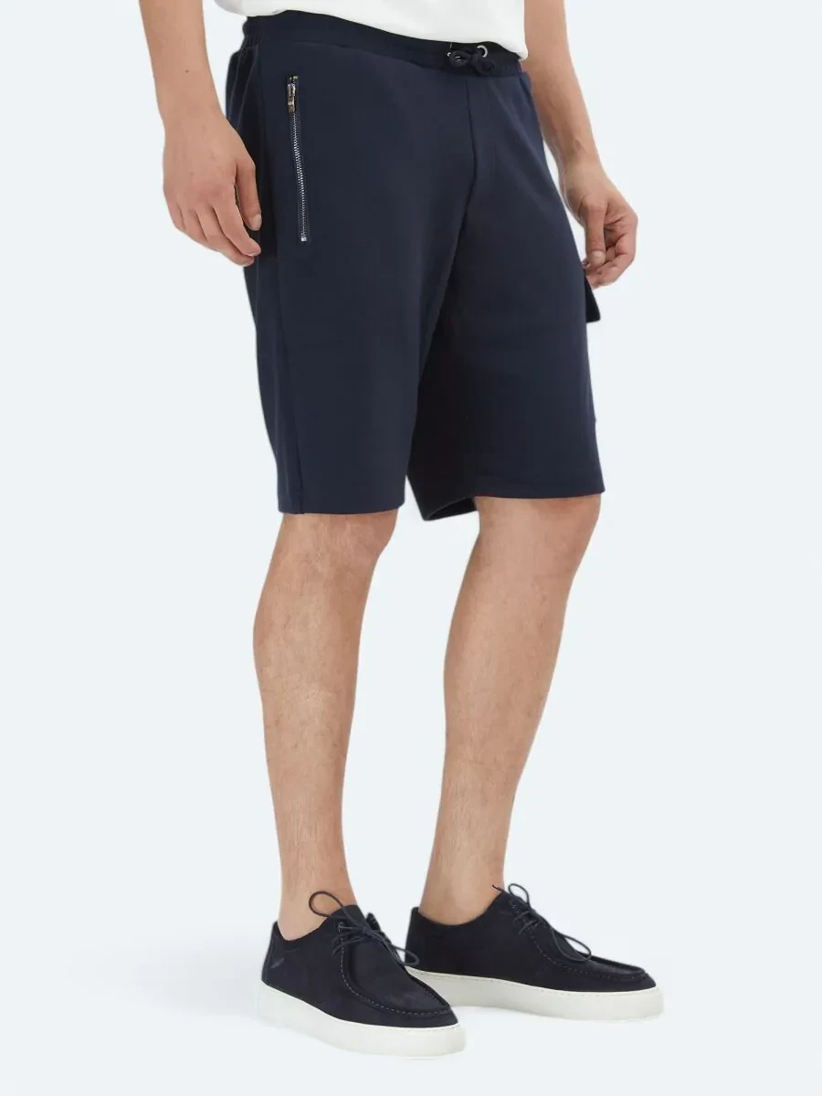 Lacivert Düz Örme Jogging Fit Casual Bermuda - 4
