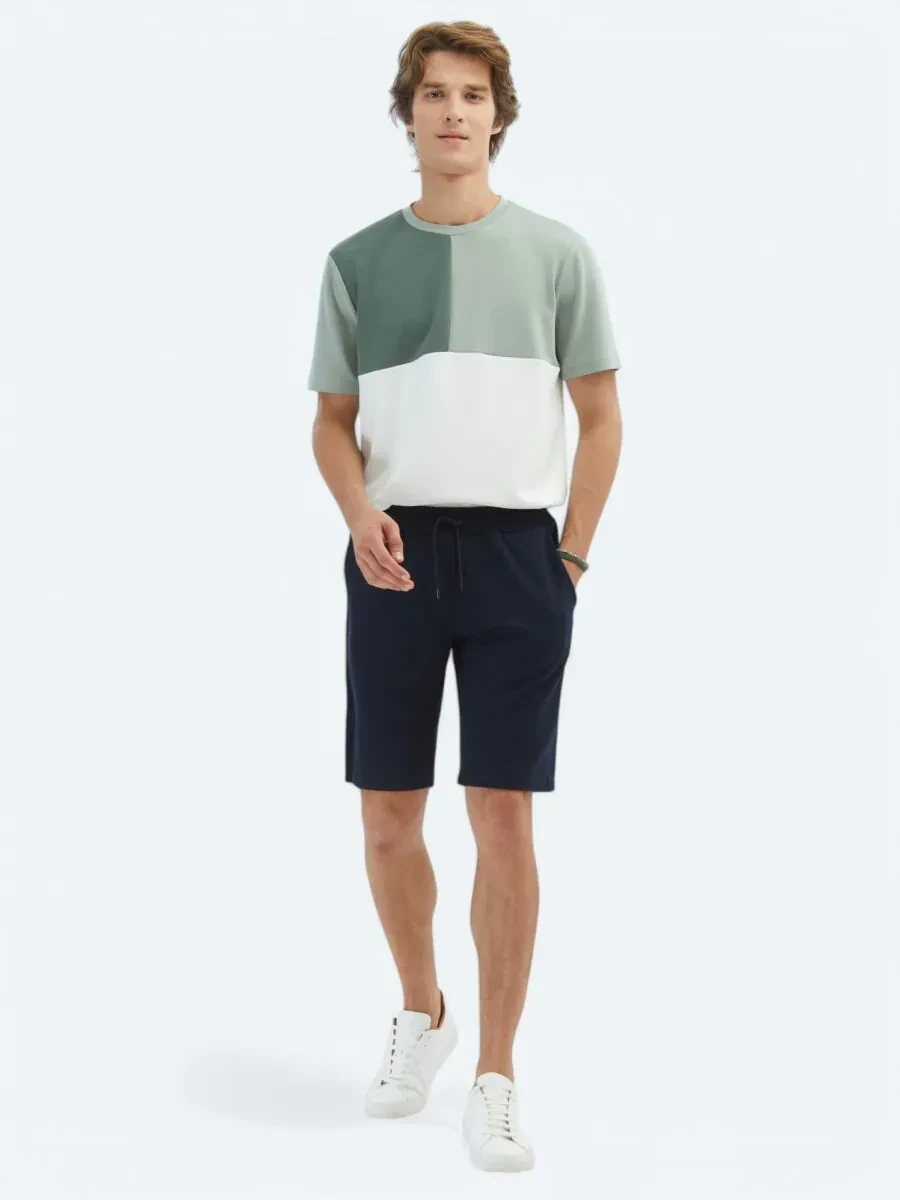 Lacivert Düz Örme Jogging Fit Spor Bermuda - 1