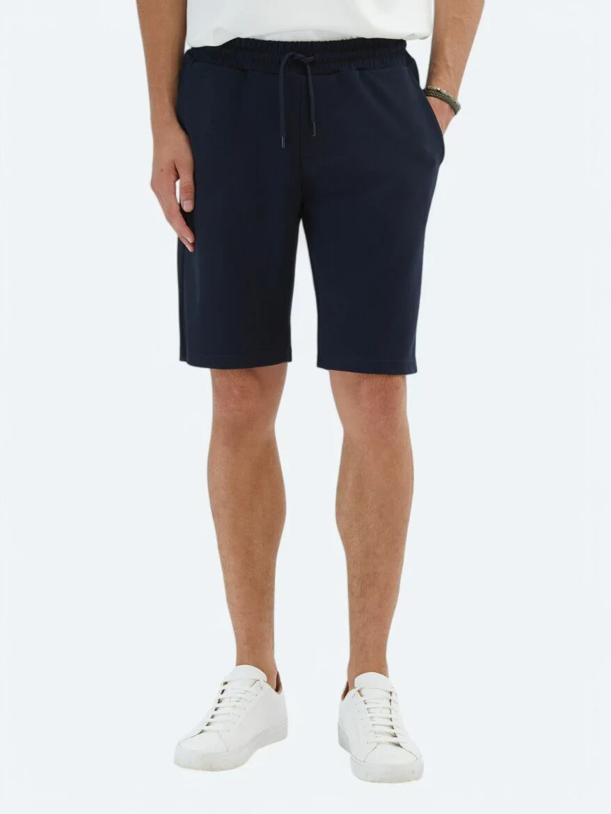 Lacivert Düz Örme Jogging Fit Spor Bermuda - 2