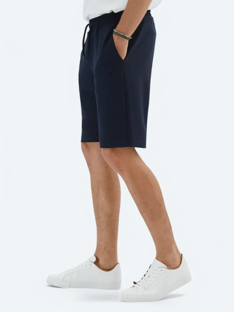 Lacivert Düz Örme Jogging Fit Spor Bermuda - 3