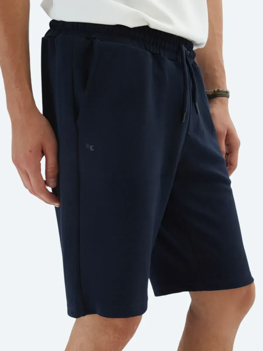 Lacivert Düz Örme Jogging Fit Spor Bermuda - 4