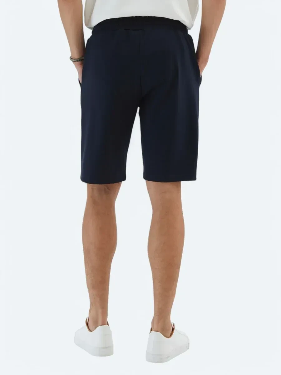 Lacivert Düz Örme Jogging Fit Spor Bermuda - 5