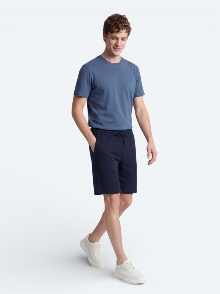 Lacivert Düz Örme Regular Fit Casual Bermuda - KİP