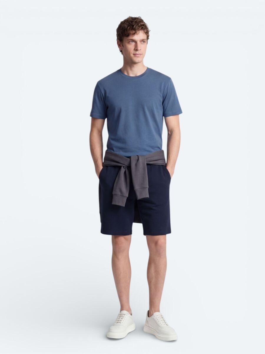 Lacivert Düz Örme Regular Fit Casual Bermuda - 3