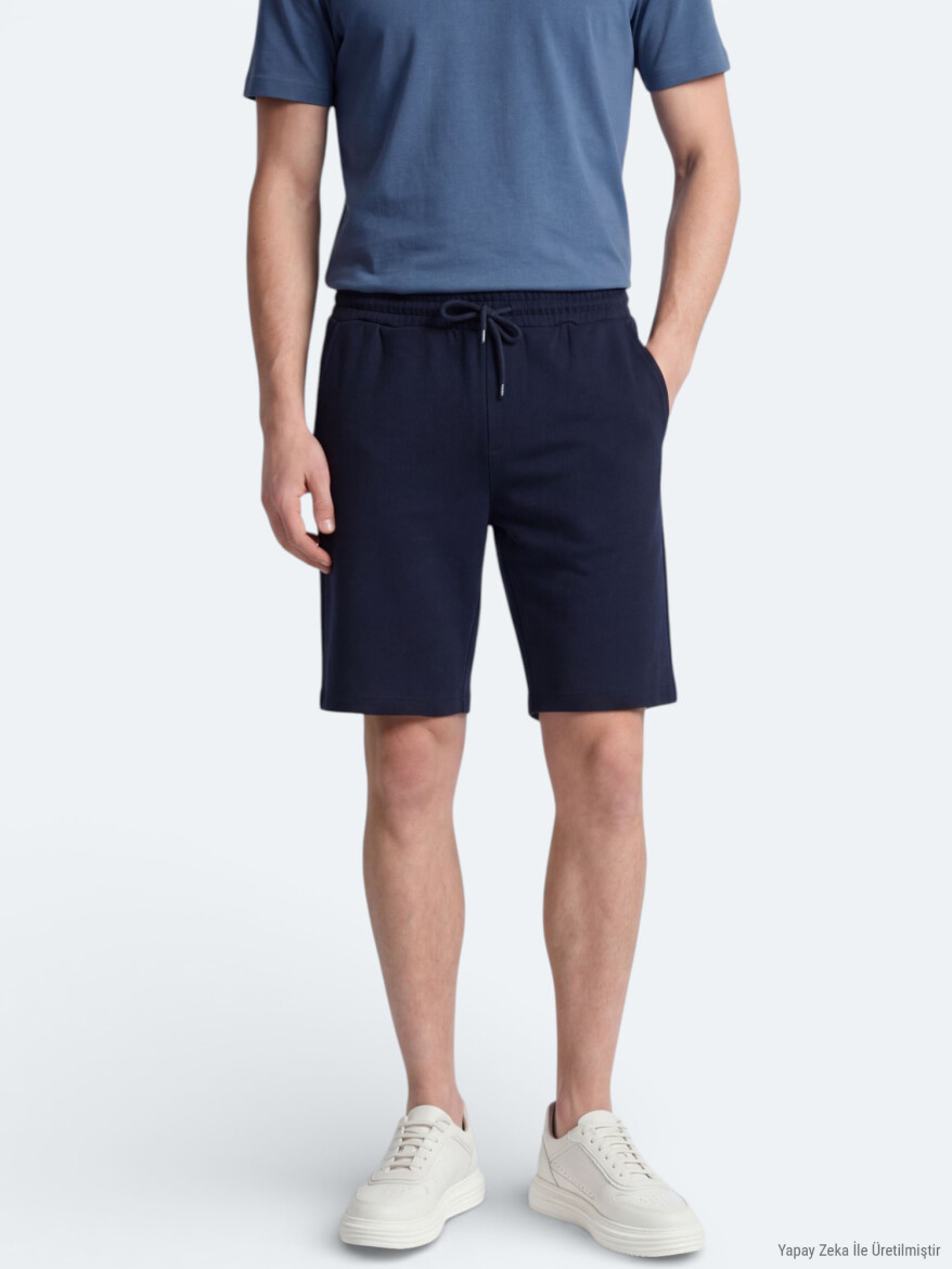 Lacivert Düz Örme Regular Fit Casual Bermuda - KİP