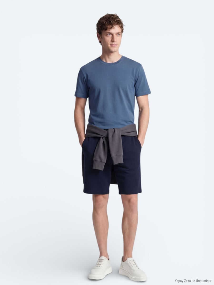 Lacivert Düz Örme Regular Fit Casual Bermuda - 3