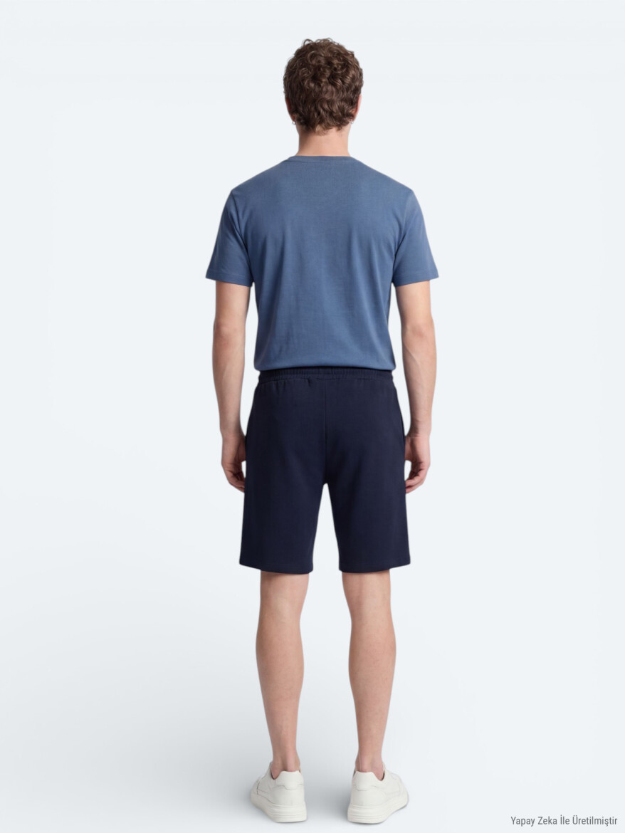 Lacivert Düz Örme Regular Fit Casual Bermuda - 6