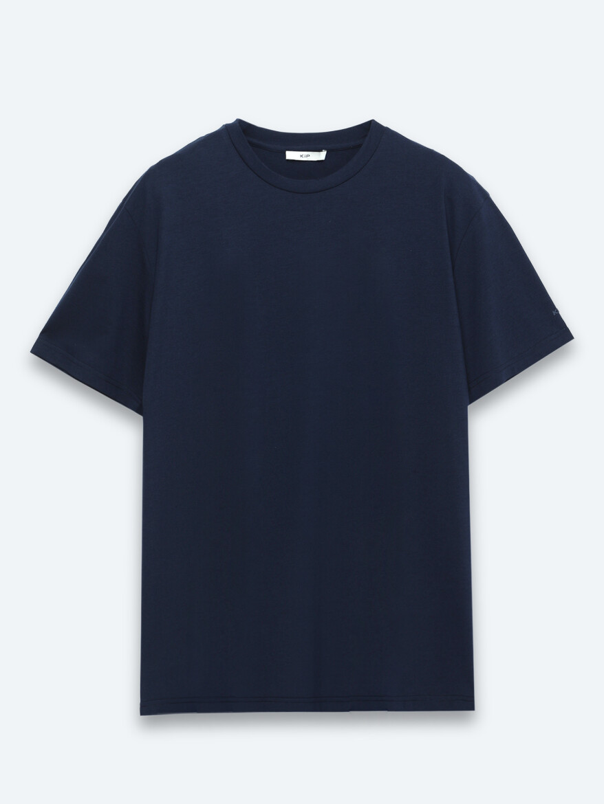 Lacivert Düz Pamuk Karışımlı T-Shirt - 5