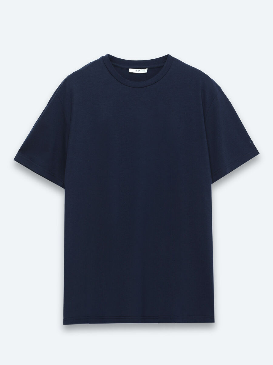 Lacivert Düz Pamuk Karışımlı T-Shirt - 5