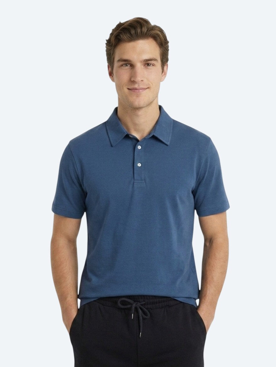 Lacivert Düz Pamuk Karışımlı T-Shirt - KİP