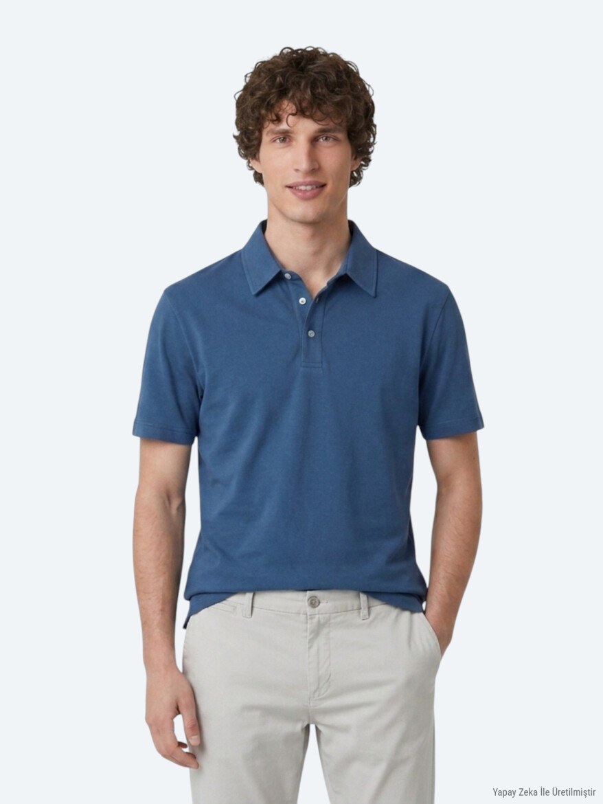 Lacivert Düz Pamuk Karışımlı T-Shirt - 3