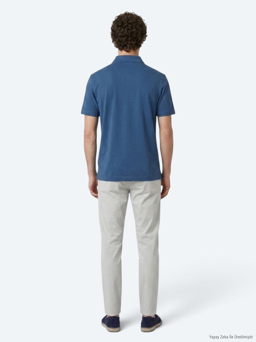Lacivert Düz Pamuk Karışımlı T-Shirt - 5
