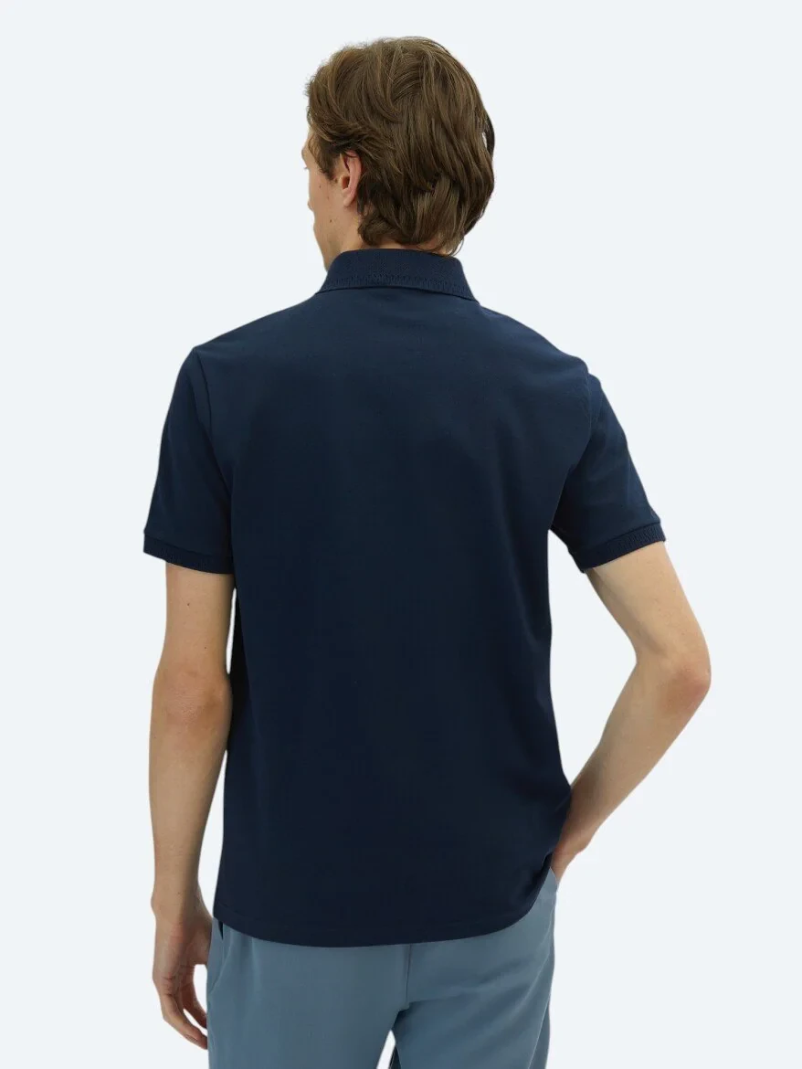 Lacivert Düz Polo Yaka %100 Pamuk T-Shirt 