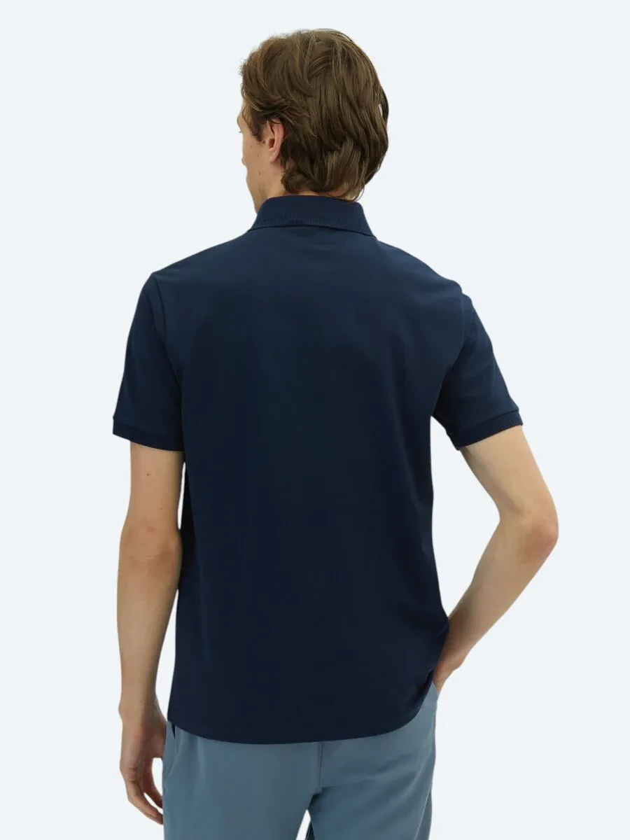 Lacivert Düz Polo Yaka %100 Pamuk T-Shirt - 4