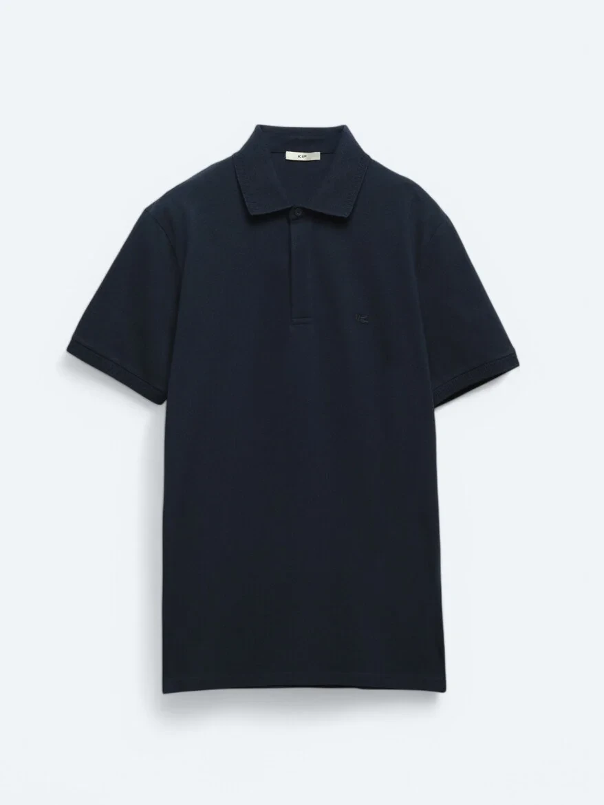 Lacivert Düz Polo Yaka %100 Pamuk T-Shirt - 5