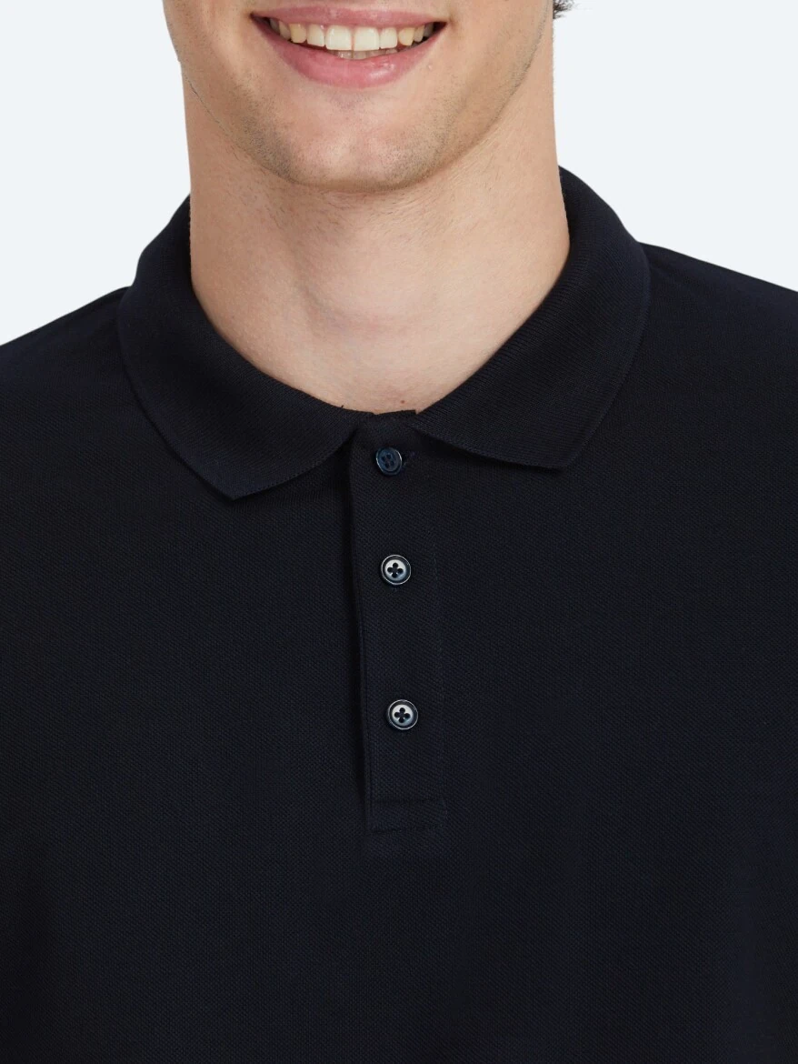 Lacivert Düz Polo Yaka %100 Pamuk T-Shirt 