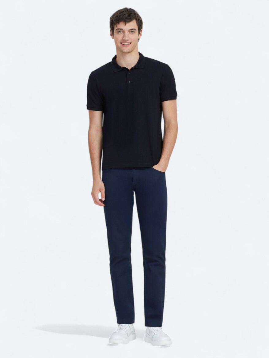 Lacivert Düz Polo Yaka %100 Pamuk T-Shirt - KİP