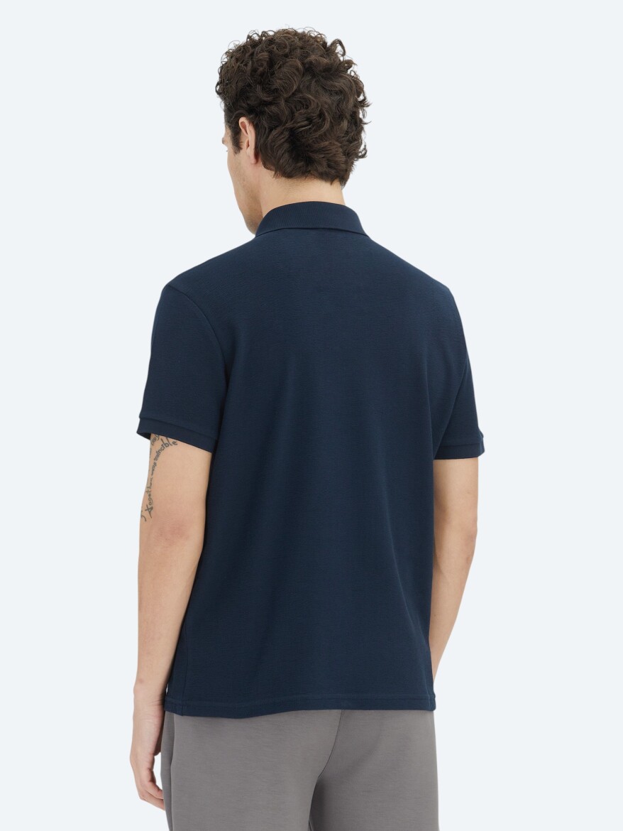 Lacivert Düz Polo Yaka %100 Pamuk T-Shirt - 5