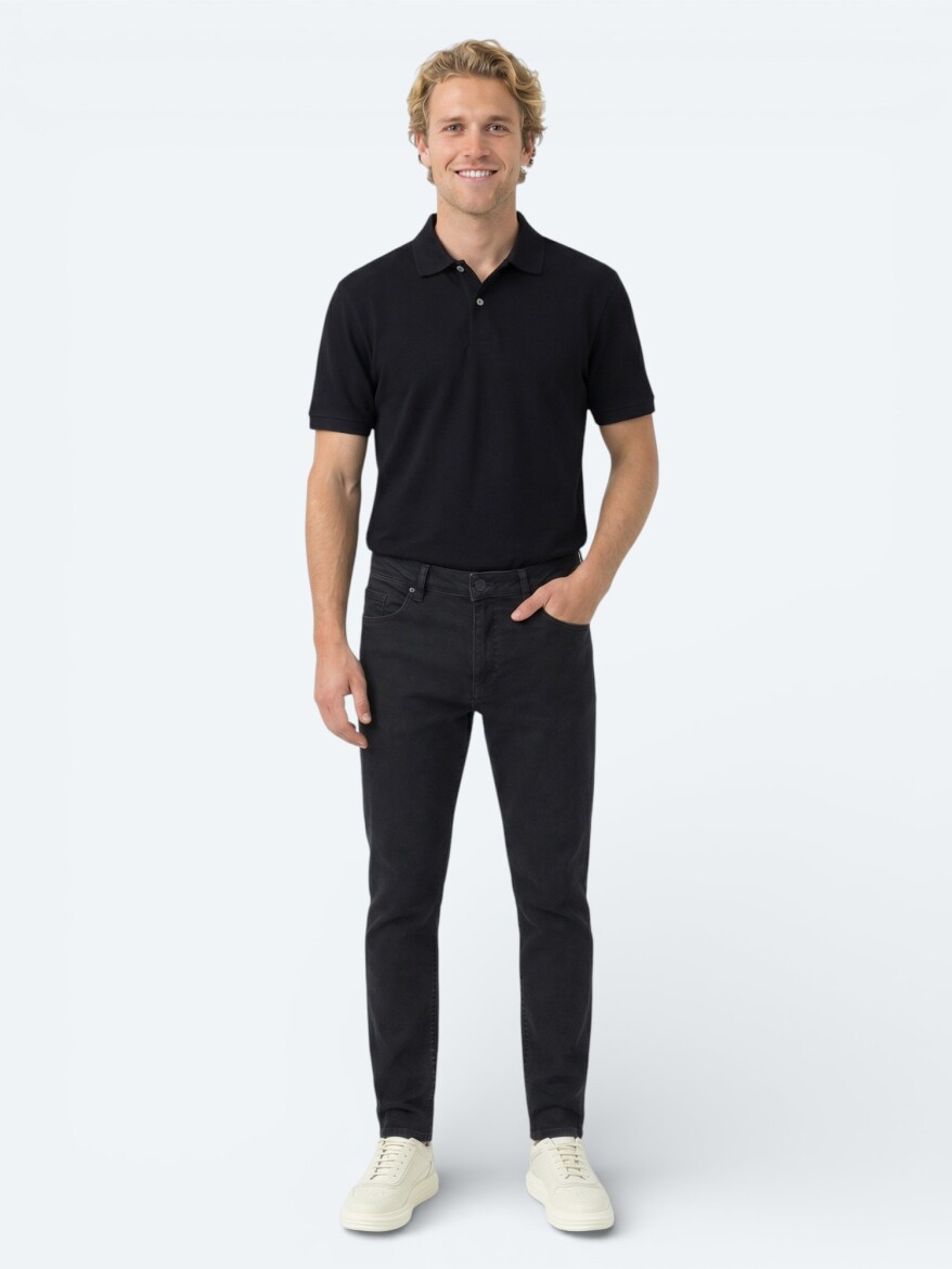 Lacivert Düz Polo Yaka Pamuk Karışımlı T-Shirt - 3