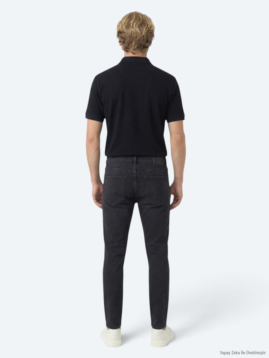 Lacivert Düz Polo Yaka Pamuk Karışımlı T-Shirt - 4