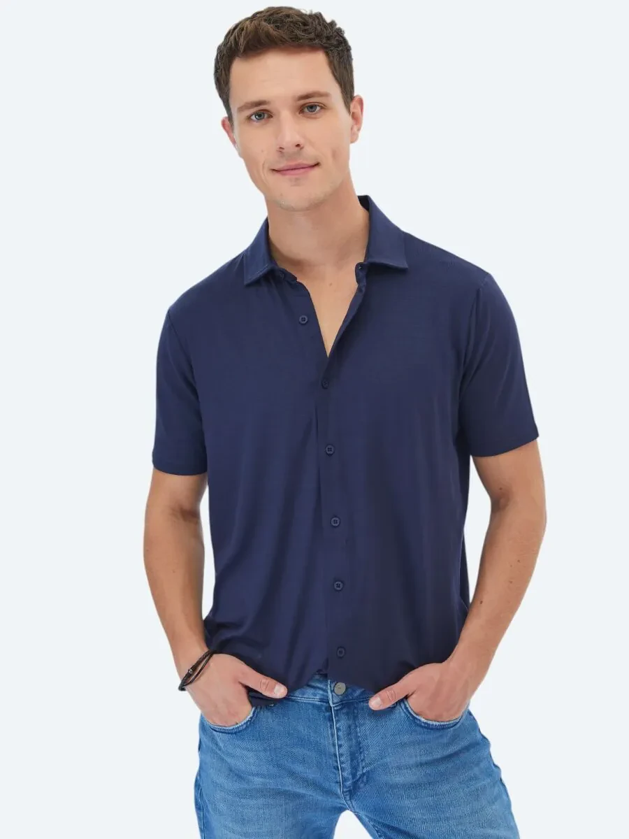 Lacivert Düz Regular Fit Casual Gömlek - 1