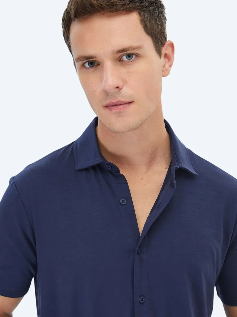 Lacivert Düz Regular Fit Casual Gömlek - 5