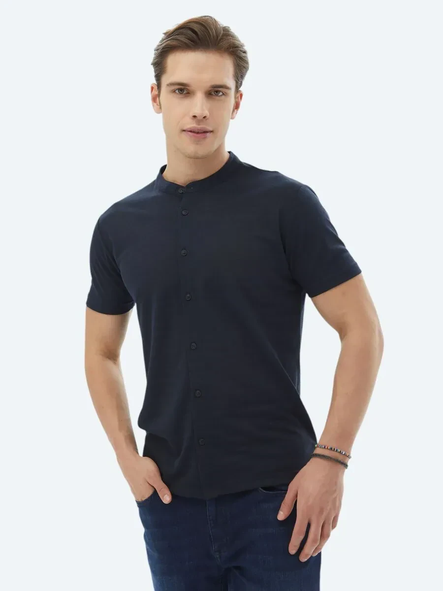 Lacivert Düz Regular Fit Casual Gömlek - 1