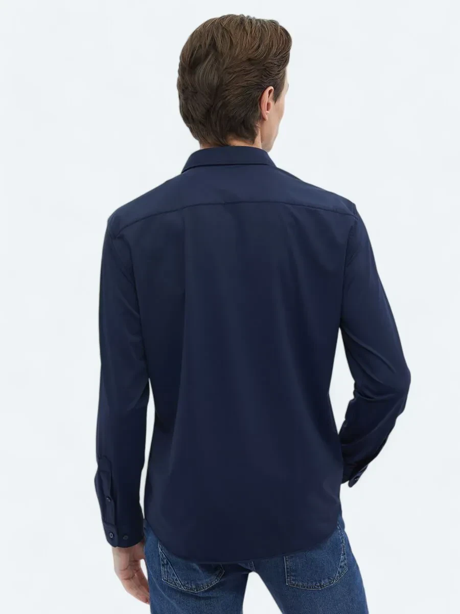 Lacivert Düz Regular Fit Casual Gömlek - 6